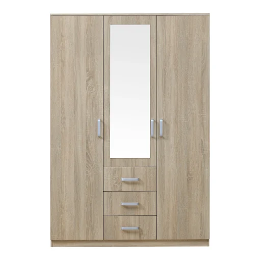 Armoire de chambre garde-robe moderne meuble de rangement intemporel 5 étagères 3 tiroirs + miroir MDF 176 x 120 x 52 cm effet chêne sonoma 03_0006369 - Image 2