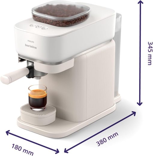 Philips Baristina Machine à expresso - Un véritable expresso, en toute simplicité - Compacte - 16 bars de pression - Broyeur intégré - Machine blanche avec porte-filtre blanc (BAR300/00) - Image 25