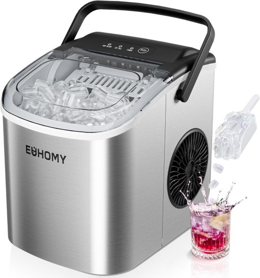 Ice Maker, EUHOMY Ice Maker, 12 kg in 24 Hours, 9 Ice Cubes in 8 Minutes, Black, Performance Ice Maker with Carry Handle, Spoon, for Home/Kitchen/Camping - Image 3