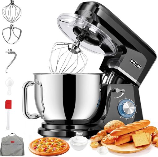 CHeflee 1800W Professional Kitchen Mixer 7.2 Litres Low Noise Multifunctional Kitchen Robot with Whisk, Beater, Hook, Stainless Steel Bowl, 6 Speeds - Image 2