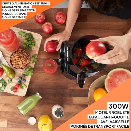 Slow Chewing, Slow Juicer, Fresh and Healthy Juice, Sorbet, Ice Cream, Mouth 75 mm, BPA Free, 240 Watts, Cold Pressure, Stainless Steel Black Fridja f1900 - Image 7
