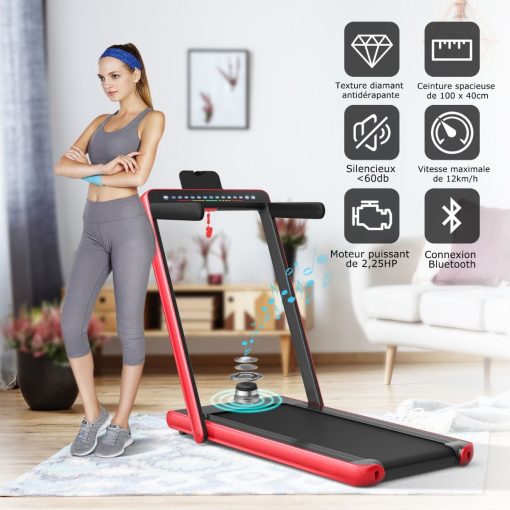 Tapis de Course Pliable 0,75HP Double Affichage LED APP et Télécommande Vitesse Motorisé 12 km/h Surface 40x100cm Rouge - Image 9