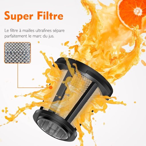 AMZCHEF Extracteur Jus - Extracteur de Jus de Fruits et Légumes - Presses-agrumes à Froid sans BPA avec 2 Tasses et Brosse - Fonction de Mastication Inversée pour éviter les Blocages - Argent - Image 49