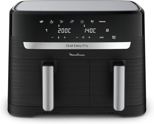 Moulinex air fryer two compartments, large capacity 8.3L, 8 people, 7 automatic programs, oil-free fryer, digital touch screen, Dual essential stainless steel, EZ901820, Black - Image 35