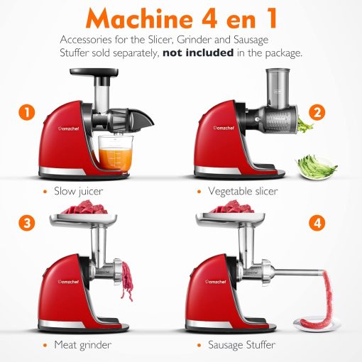 AMZCHEF Extracteur Jus - Extracteur de Jus de Fruits et Légumes - Presses-agrumes à Froid sans BPA avec 2 Tasses et Brosse - Fonction de Mastication Inversée pour éviter les Blocages - Argent - Image 30
