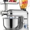 Homlee 3 en 1 Robot Patissier,1800W Robot Cuisine Multifonctions,avec Hachoir à viande,1,5 L Extracteur de jus,Kit pour Saucisses,3 Plaques de Broyage,5.5L Bol d'Acier Inoxydable (Argent)