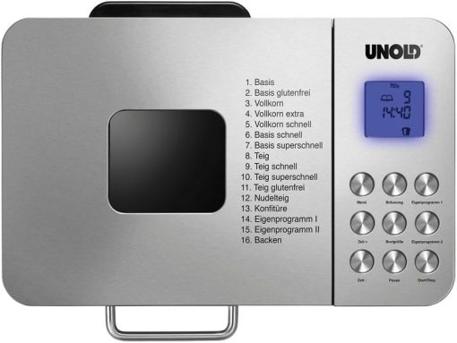 UNOLD Machine à pain Backmeister Edel, 550 W, poids du pain 750-1000 g, revêtement céramique, 68456, argent, L 26,7 cm X l 36,9 cm X H 30,6 cm - Image 4
