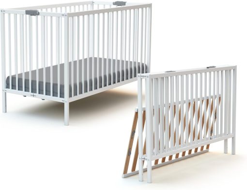 WEBABY - Lit bébé pliant 60x120cm Blanc | Bois massif | Dès la naissance |Confort de sommeil | Sommier à lattes | Compact | Transportable | Pliable |Gain de place | Lit de voyage - Image 4