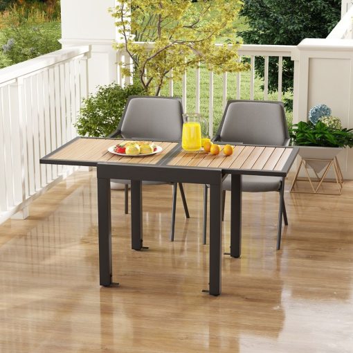 Table de Jardin Extensible en Aluminium Ajustable de 80 à 160 CM Table à Manger Extérieure Rectangulaire pour 4-6 Personnes Naturel - Image 3