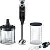 Bosch Mixeur Plongeant ErgoMixx MSM67160 – Mélangeur ultra puissant pour les usages intenses – Puissance de 750 W – Mini-hachoir et fouet inclus – Couleur : Noir/Gris