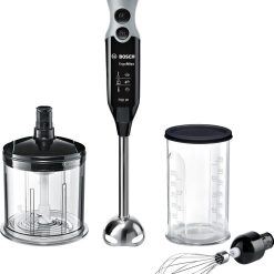 Bosch Mixeur Plongeant ErgoMixx MSM67160 – Mélangeur ultra puissant pour les usages intenses – Puissance de 750 W – Mini-hachoir et fouet inclus – Couleur : Noir/Gris