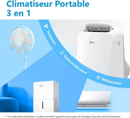 MIDEA Climatiseur PortaSplit Mobile Silencieux 4-in-1| 12000 BTU | Chauffage et Climatisation Portable Prêt à Poser 3,5kW- Clim Mobile avec rafra?chisseur, déshumidificateur, chauffage,ventilateur - Image 12