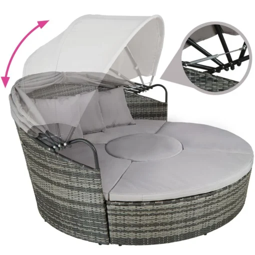 Bain de soleil transat meuble jardin rond modulable gris 2208062 - Image 3
