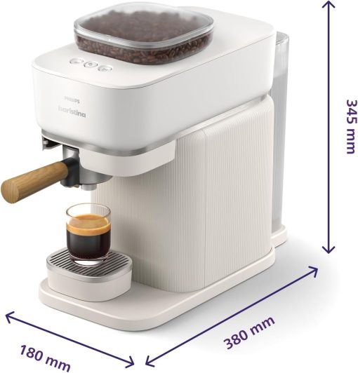 Philips Baristina Machine à expresso - Un véritable expresso, en toute simplicité - Compacte - 16 bars de pression - Broyeur intégré - Machine blanche avec porte-filtre blanc (BAR300/00) - Image 17
